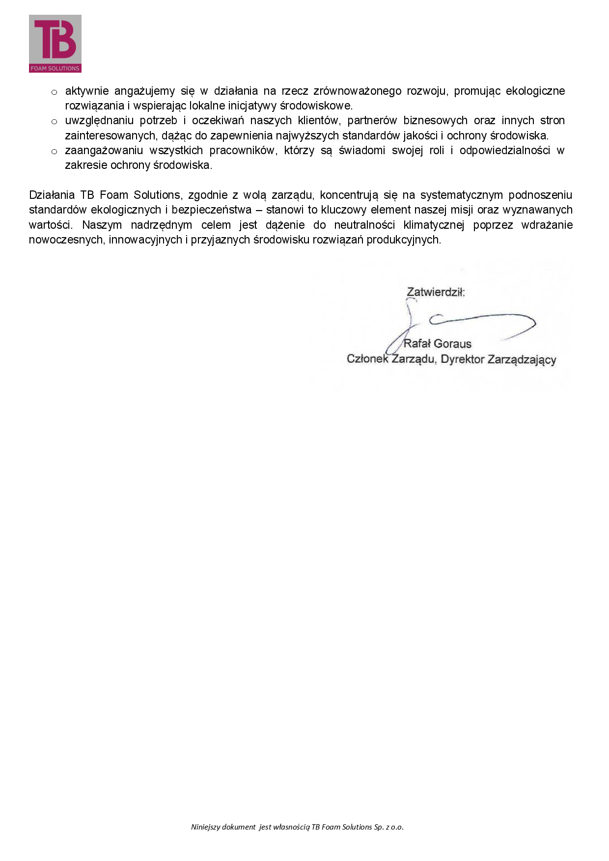 Polityka Środowiskowa firmy